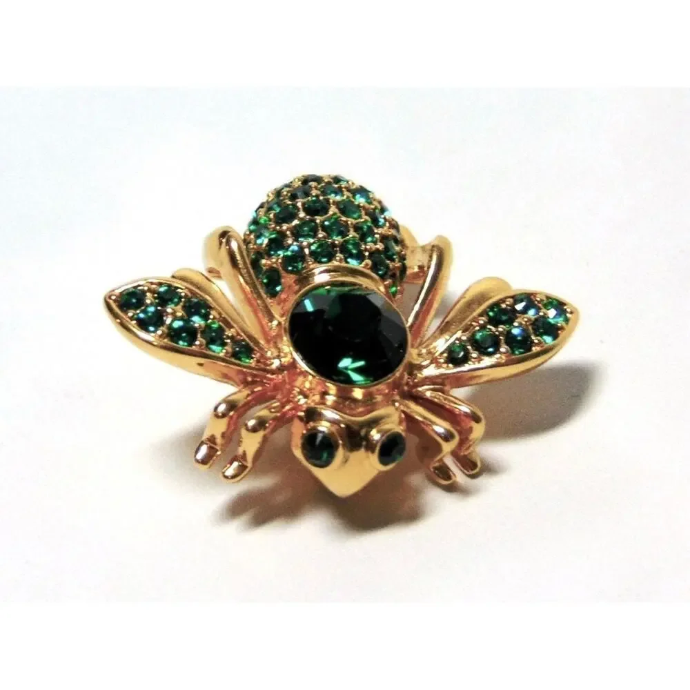 Joan Rivers May Birthstone Bee Brooch Pin Crystal Emerald Green Gold Birthday